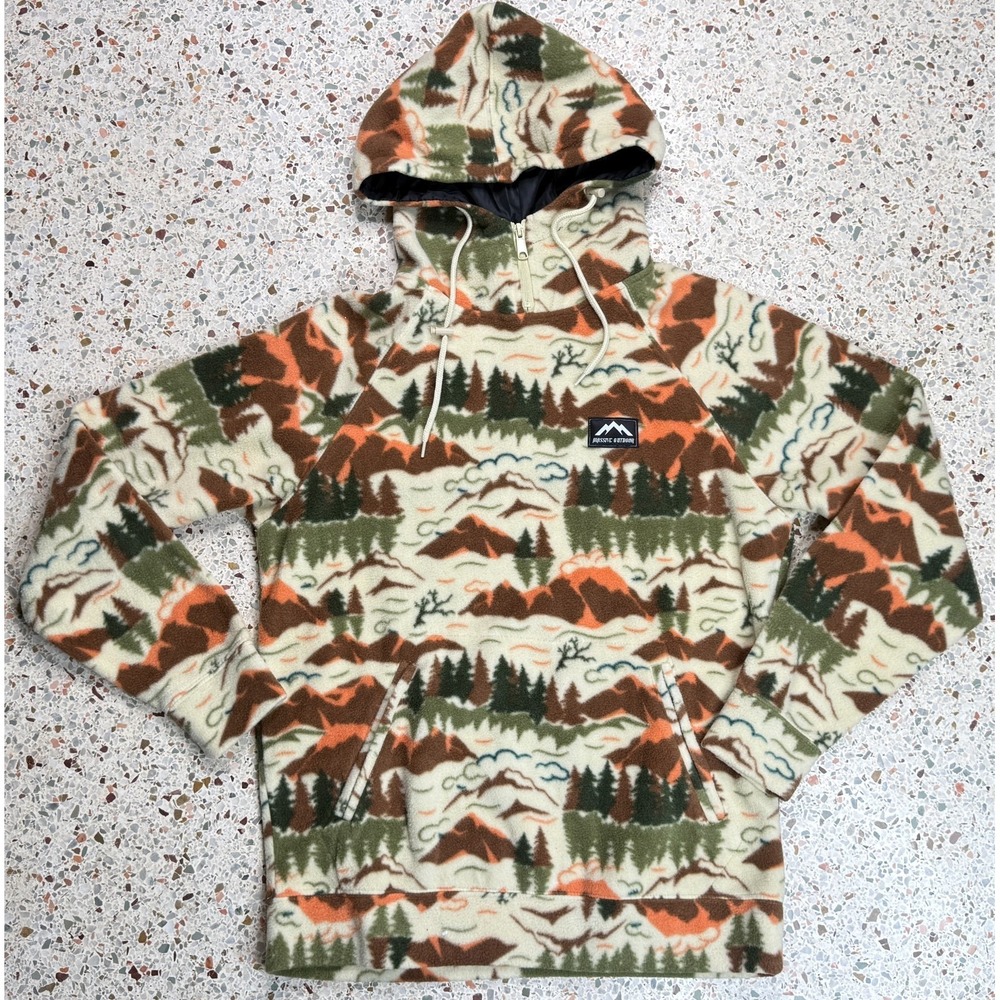 Massive Outdoor 1/4 Zip Outdoor Nature Pattern Long Sleeve Hoodie Fleece Size S